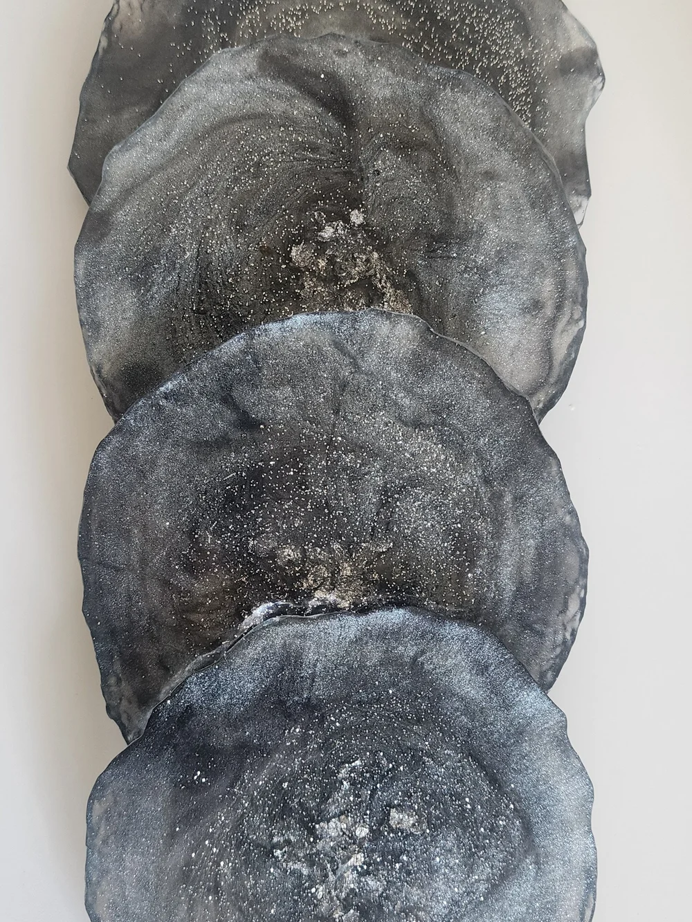 Handcrafted Gray Agate Coasters and Candle Holders with Silver Glitter Accent